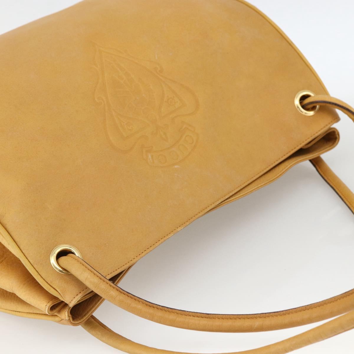 GUCCI Tote Bag Leather Beige Gold Auth 173893