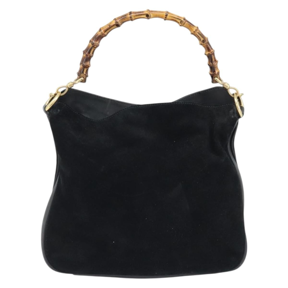 GUCCI Bamboo Hand Bag Suede 2way Black Gold 001 2404 1638 Auth 173894