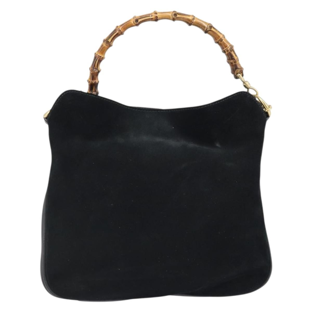 GUCCI Bamboo Hand Bag Suede 2way Black Gold 001 2404 1638 Auth 173894