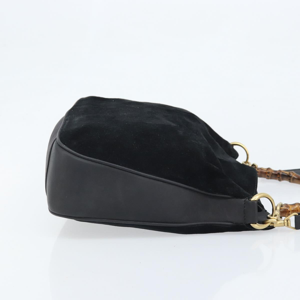 GUCCI Bamboo Hand Bag Suede 2way Black Gold 001 2404 1638 Auth 173894