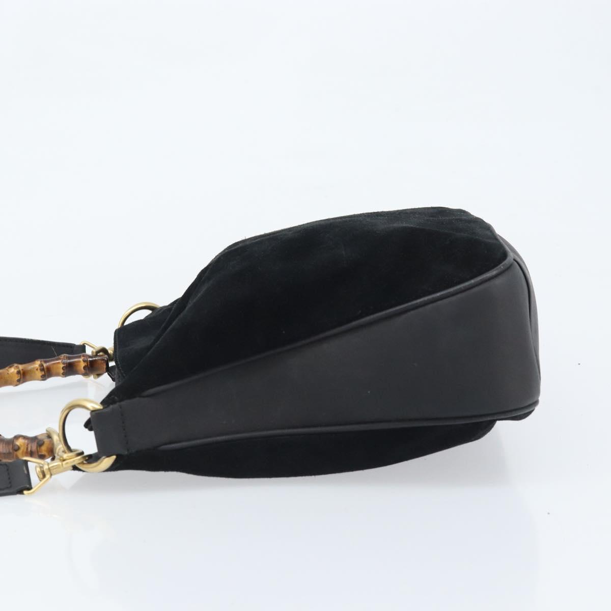 GUCCI Bamboo Hand Bag Suede 2way Black Gold 001 2404 1638 Auth 173894