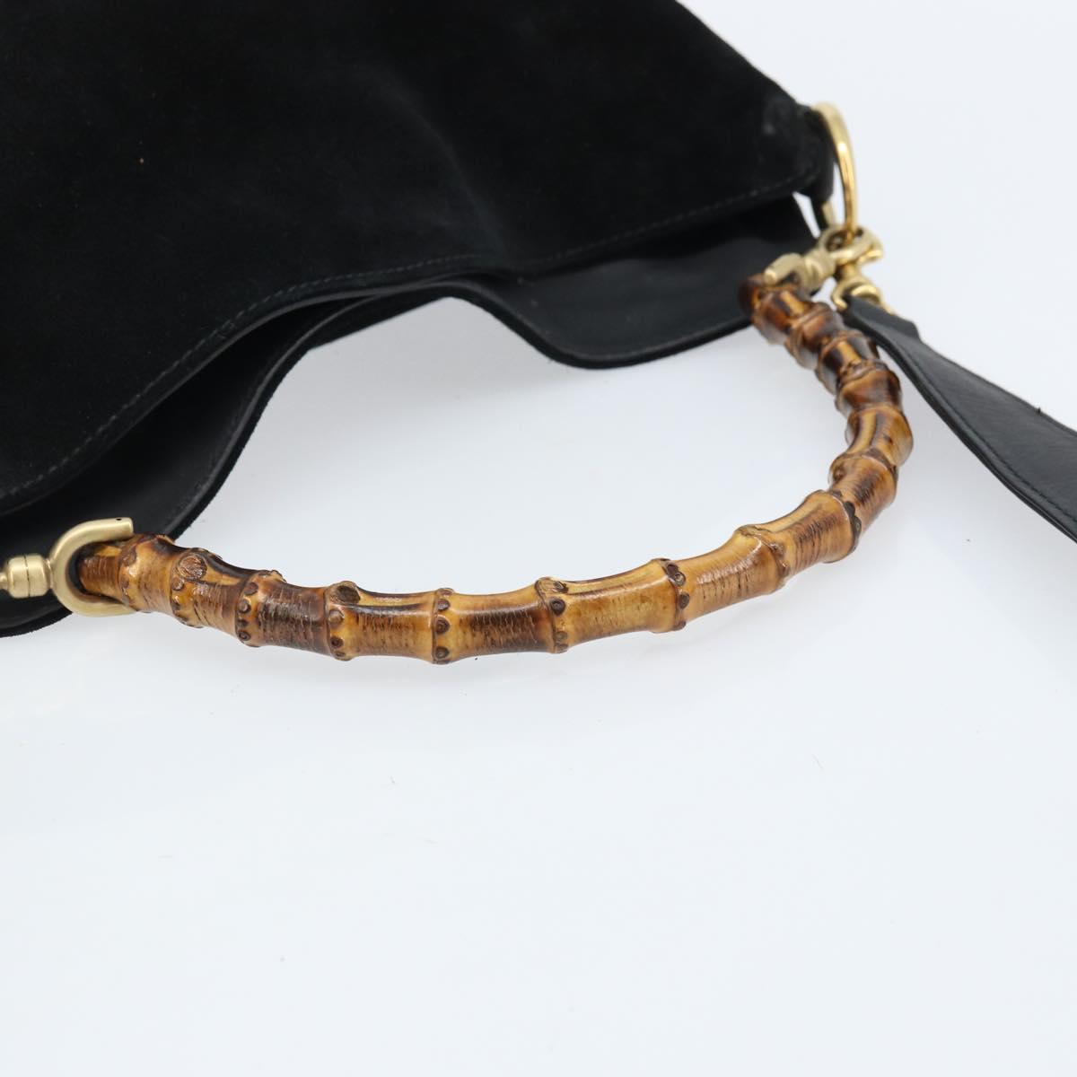 GUCCI Bamboo Hand Bag Suede 2way Black Gold 001 2404 1638 Auth 173894