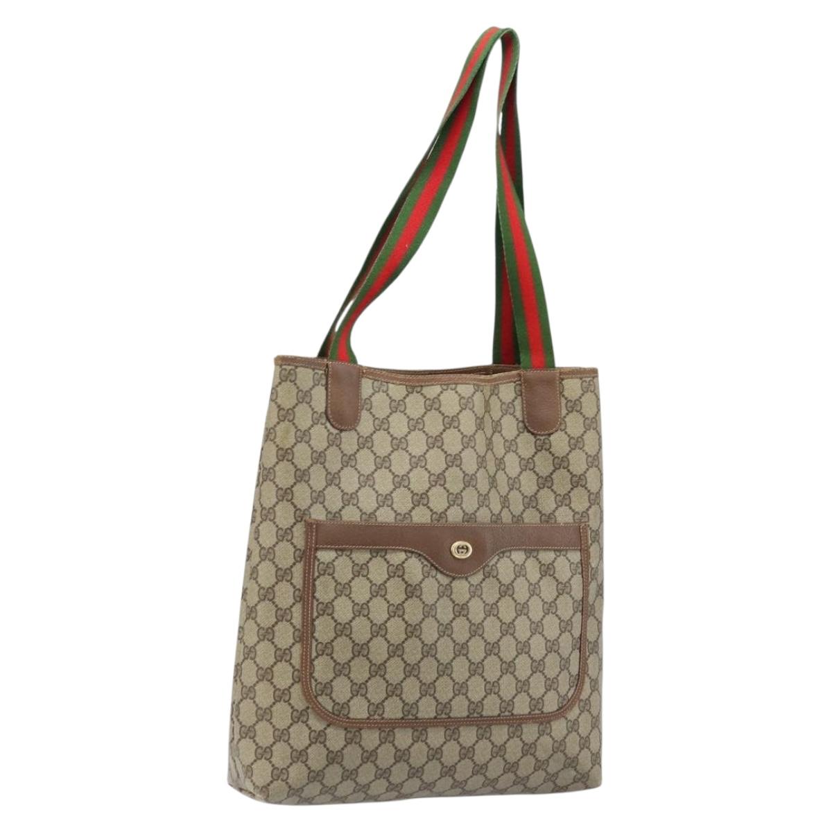 GUCCI GG Supreme Web Sherry Line Tote Bag PVC Beige Gold 40 02 003 Auth 173900