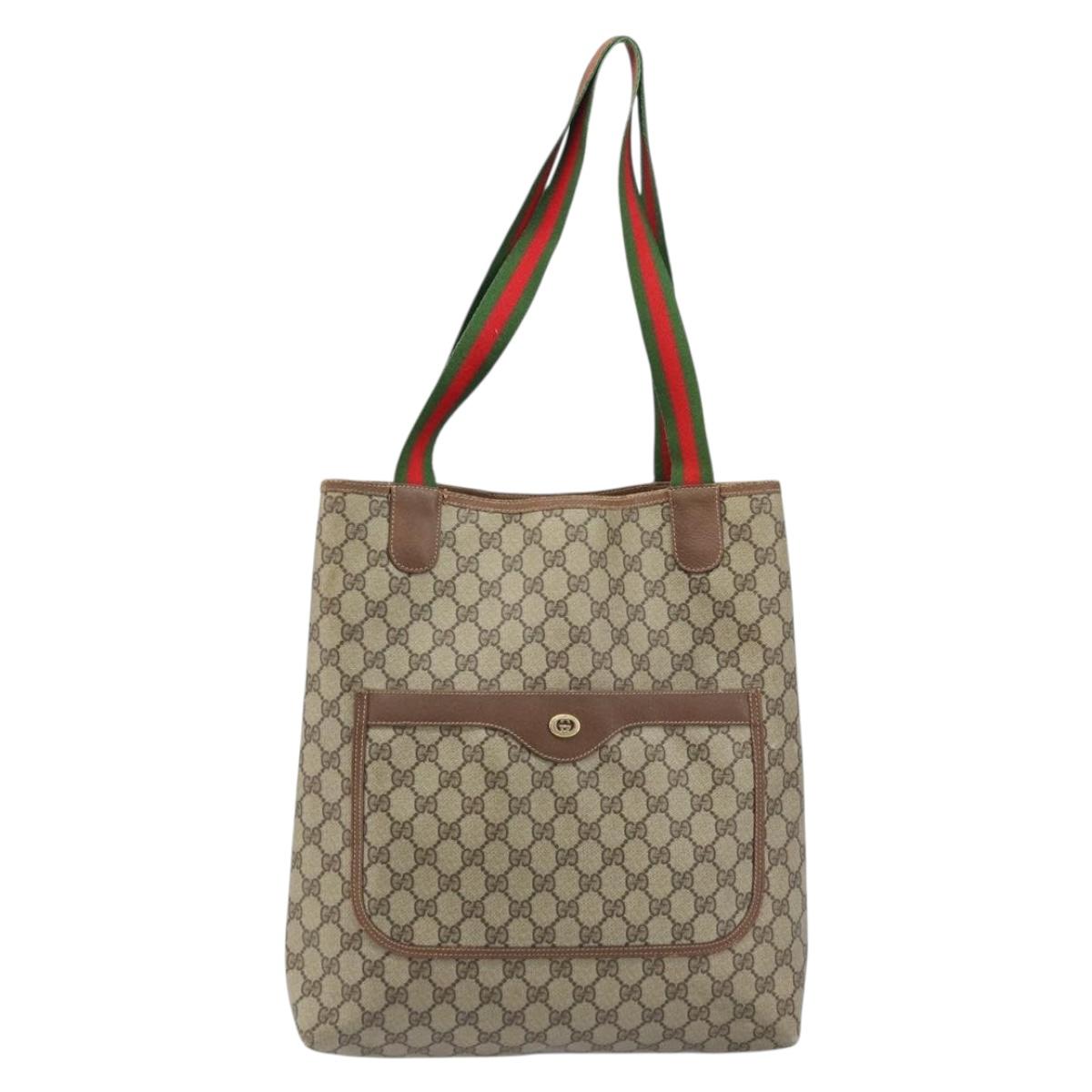 GUCCI GG Supreme Web Sherry Line Tote Bag PVC Beige Gold 40 02 003 Auth 173900