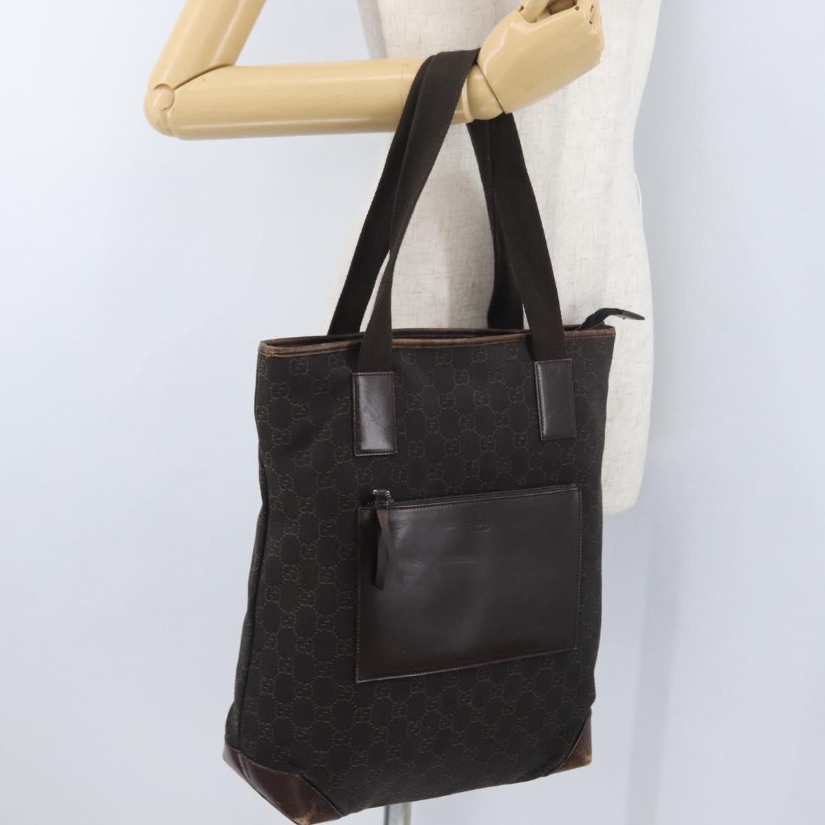 GUCCI GG Canvas Tote Bag Brown Silver 28892 Auth 173901