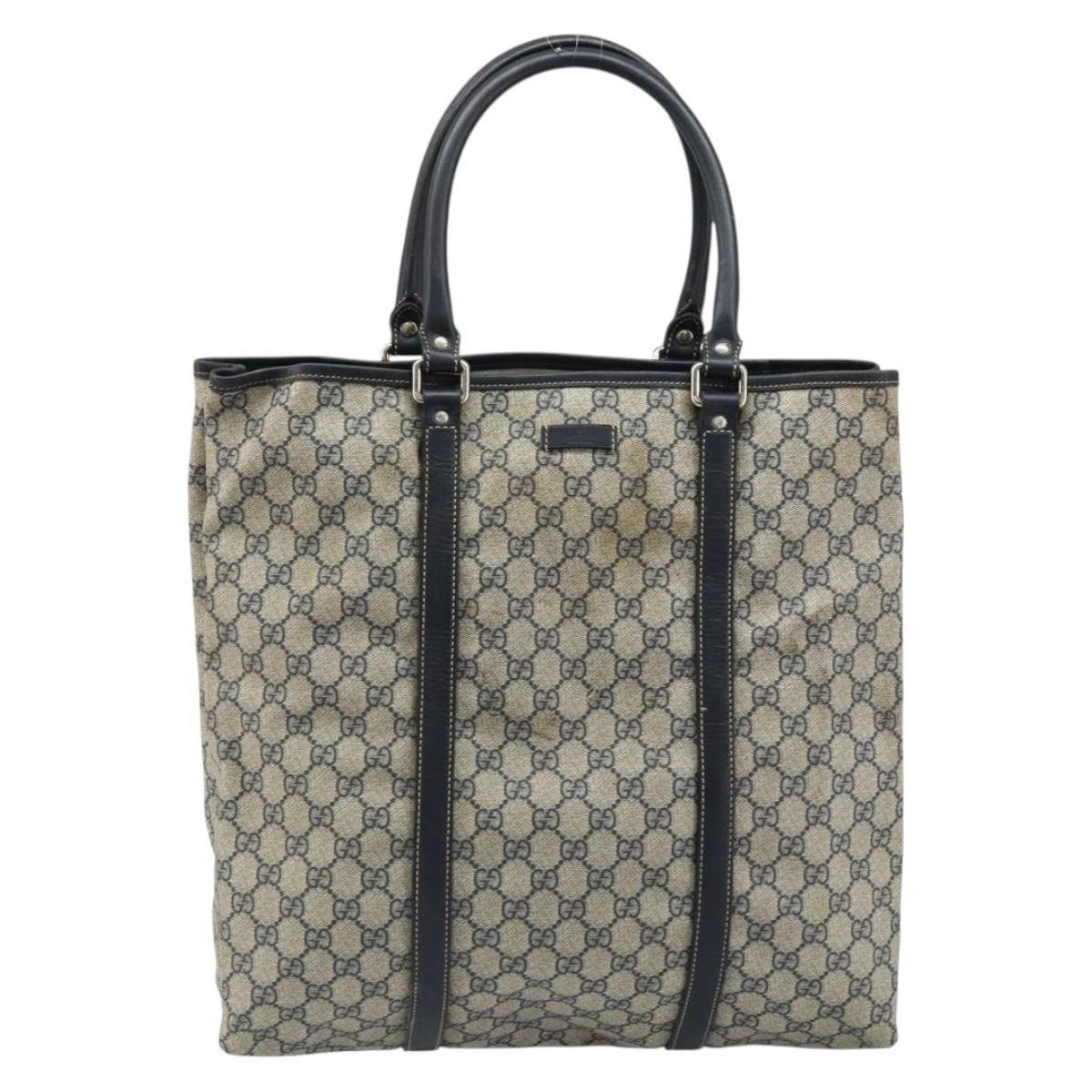 GUCCI GG Supreme Tote Bag PVC Navy Silver 223668 Auth 173902