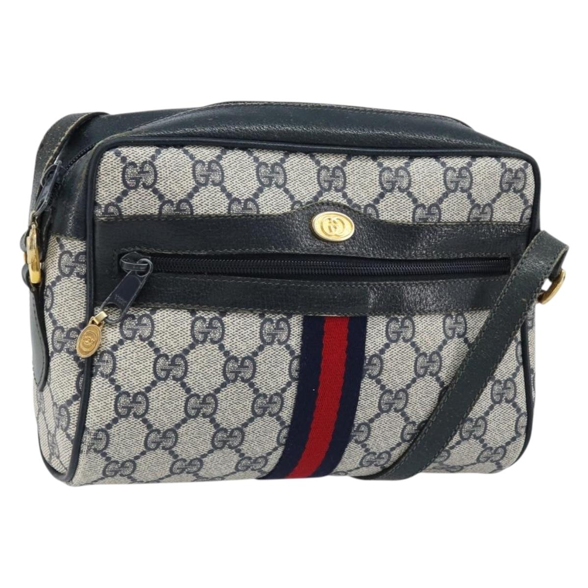 GUCCI GG Supreme Sherry Line Shoulder Bag PVC Navy Gold 56 02 004 Auth 173906