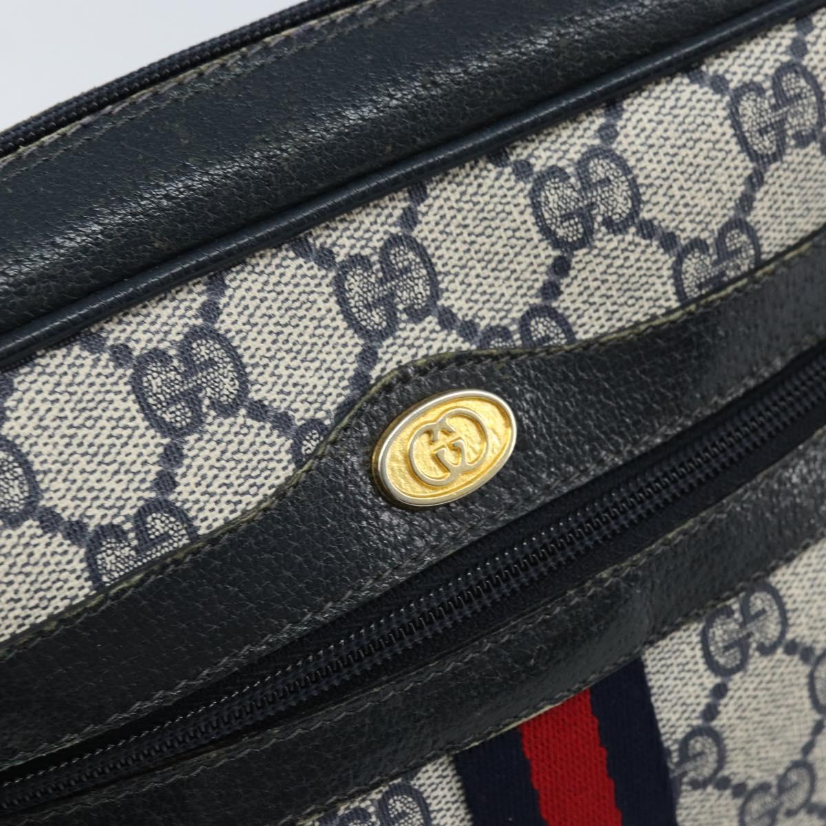 GUCCI GG Supreme Sherry Line Shoulder Bag PVC Navy Gold 56 02 004 Auth 173906