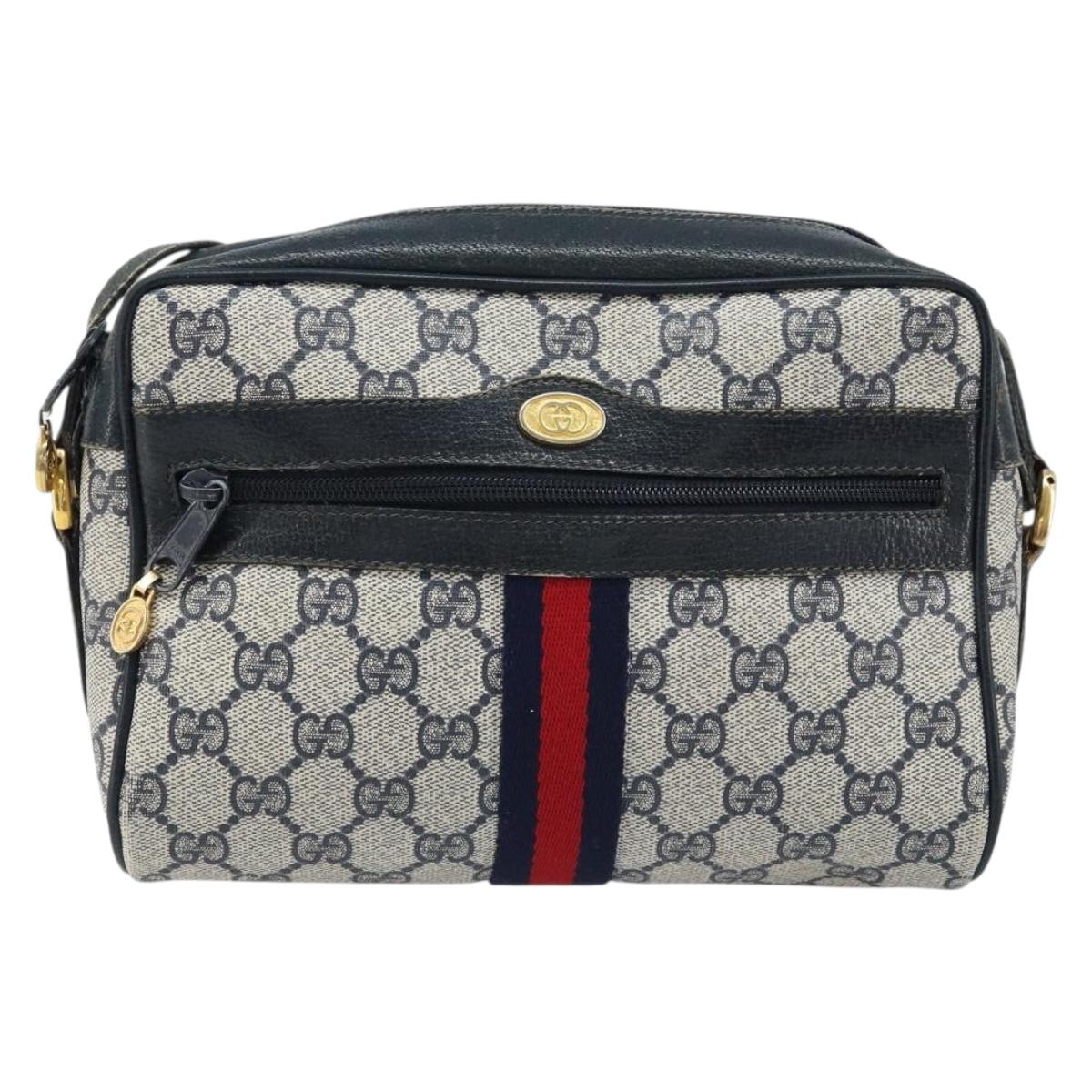 GUCCI GG Supreme Sherry Line Shoulder Bag PVC Navy Gold 56 02 004 Auth 173906