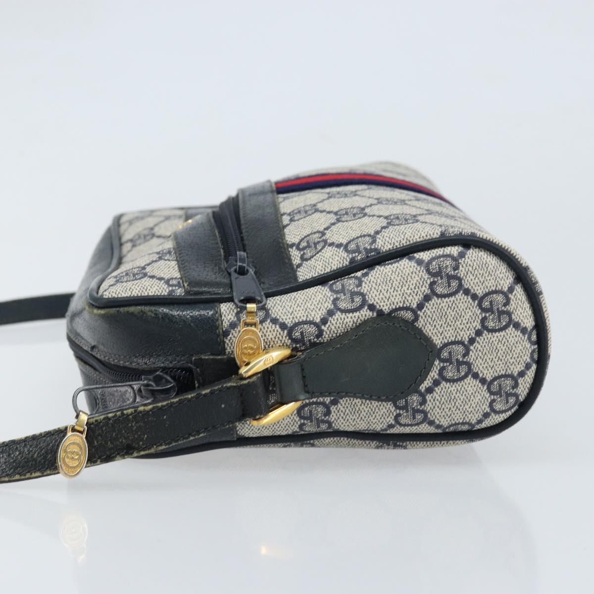 GUCCI GG Supreme Sherry Line Shoulder Bag PVC Navy Gold 56 02 004 Auth 173906