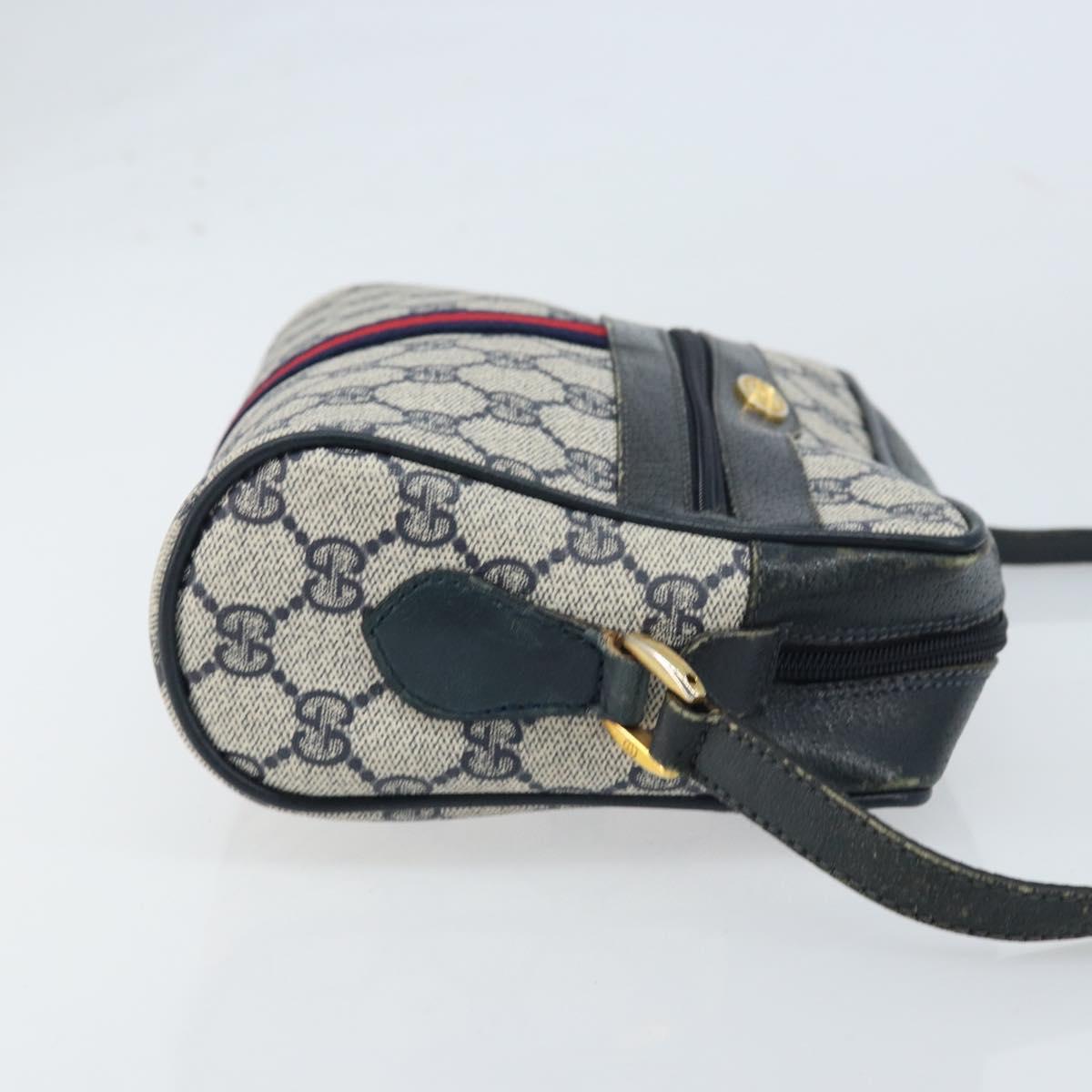 GUCCI GG Supreme Sherry Line Shoulder Bag PVC Navy Gold 56 02 004 Auth 173906