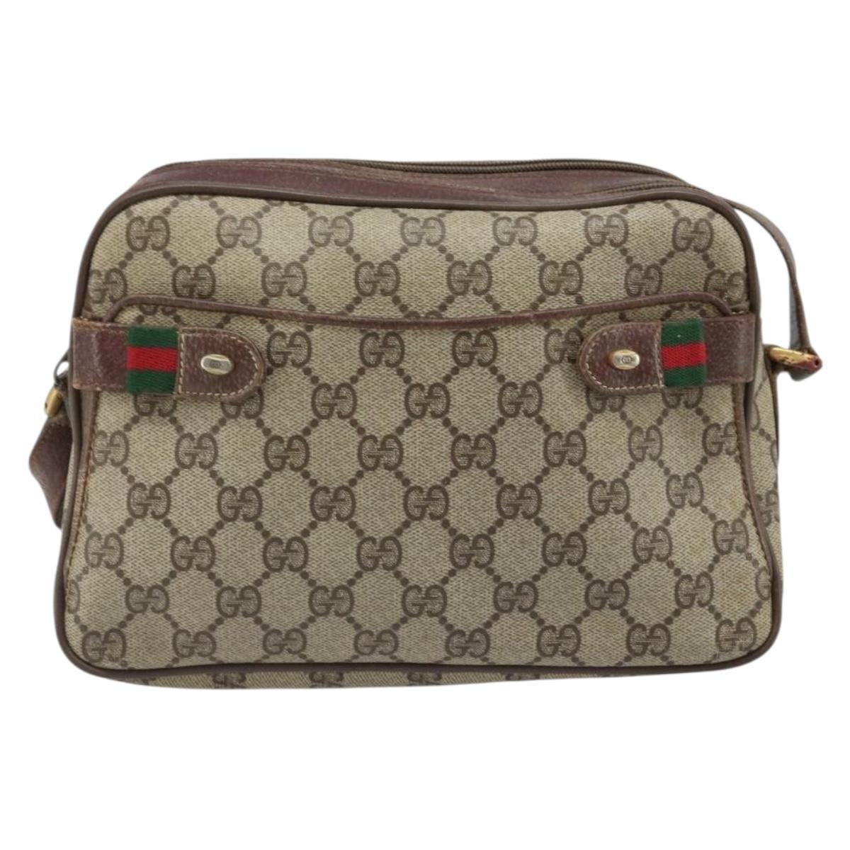 GUCCI GG Supreme Web Sherry Line Bag PVC Beige Gold 93 02 049 Auth 173907