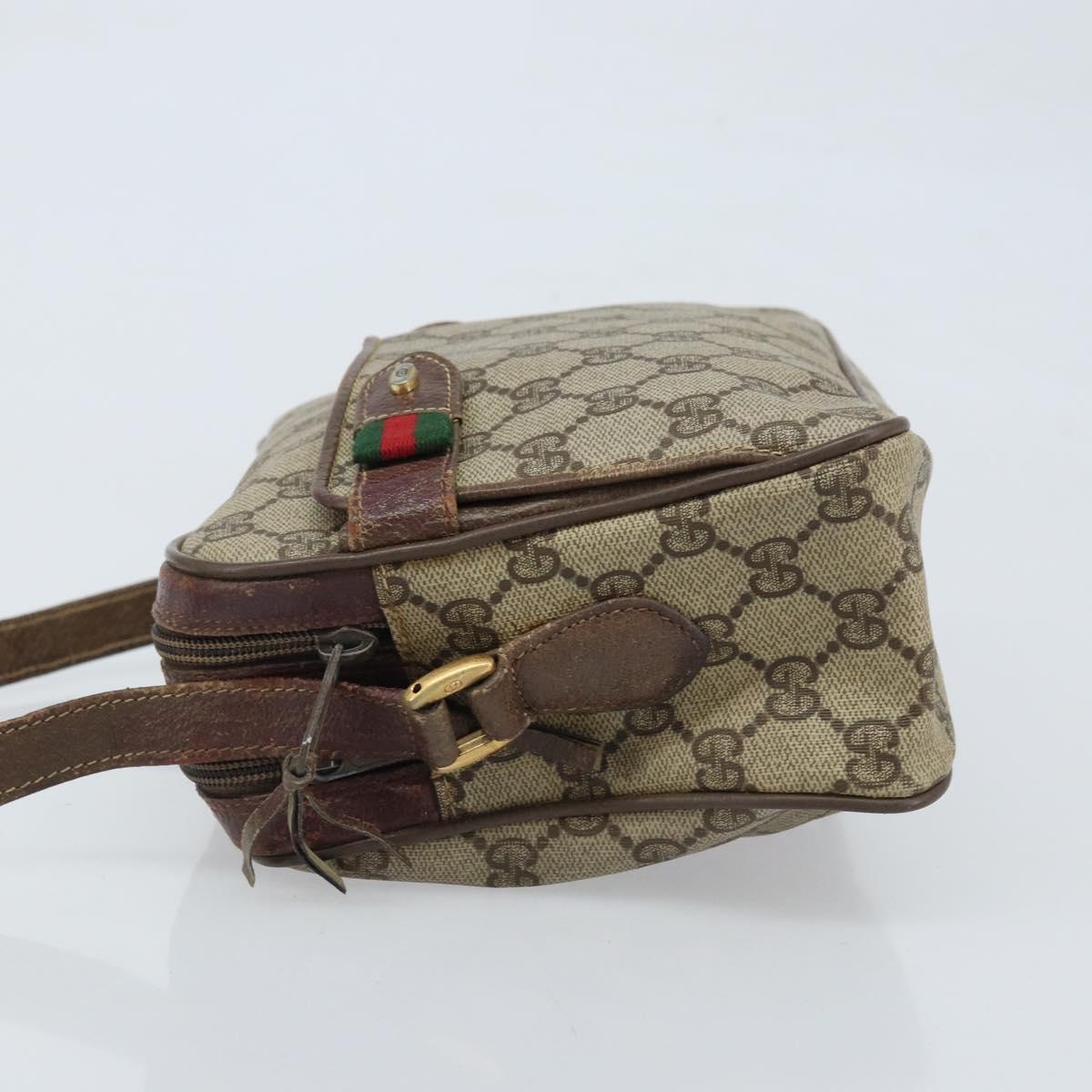 GUCCI GG Supreme Web Sherry Line Bag PVC Beige Gold 93 02 049 Auth 173907