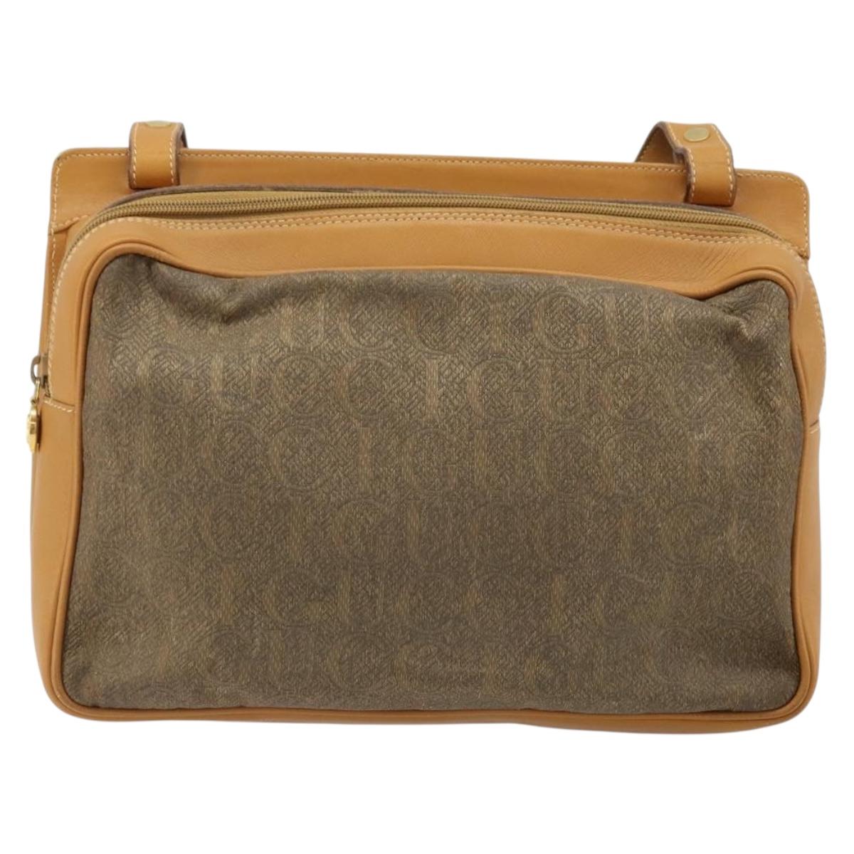GUCCI Shoulder Bag Canvas Beige Gold Auth 173908