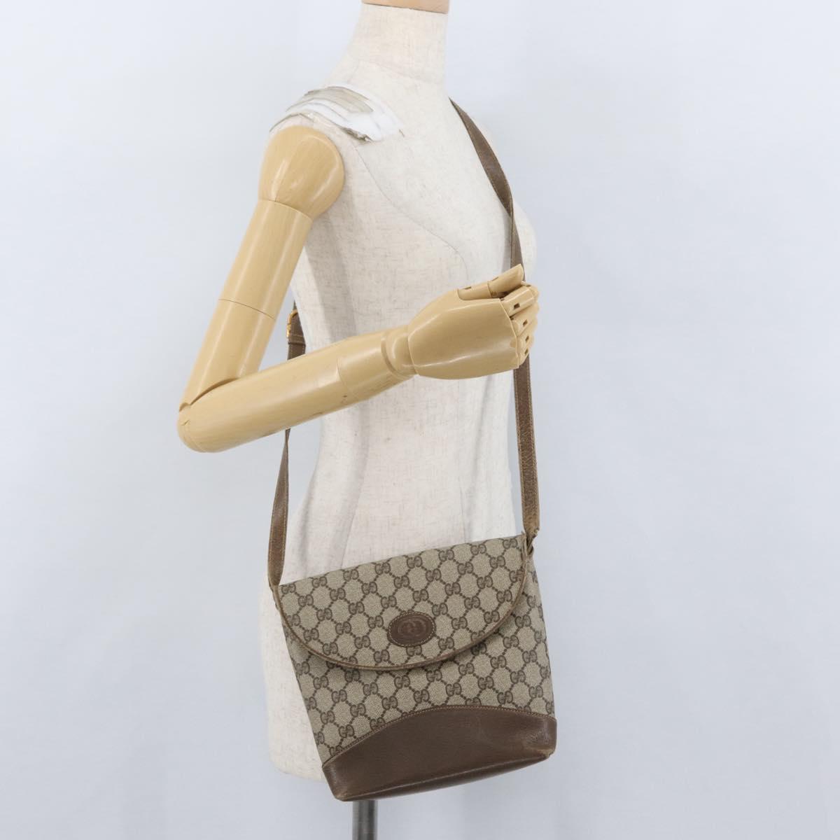 GUCCI GG Supreme Shoulder Bag PVC Beige Gold Auth 173909