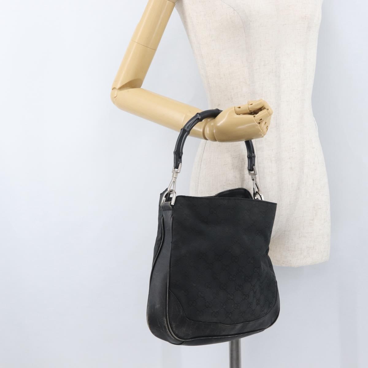 GUCCI Bamboo GG Canvas Hand Bag Black Silver 001 4095 Auth 173913
