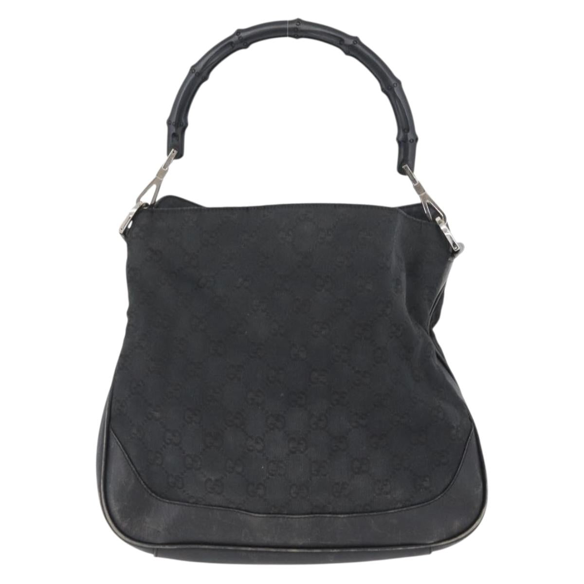 GUCCI Bamboo GG Canvas Hand Bag Black Silver 001 4095 Auth 173913