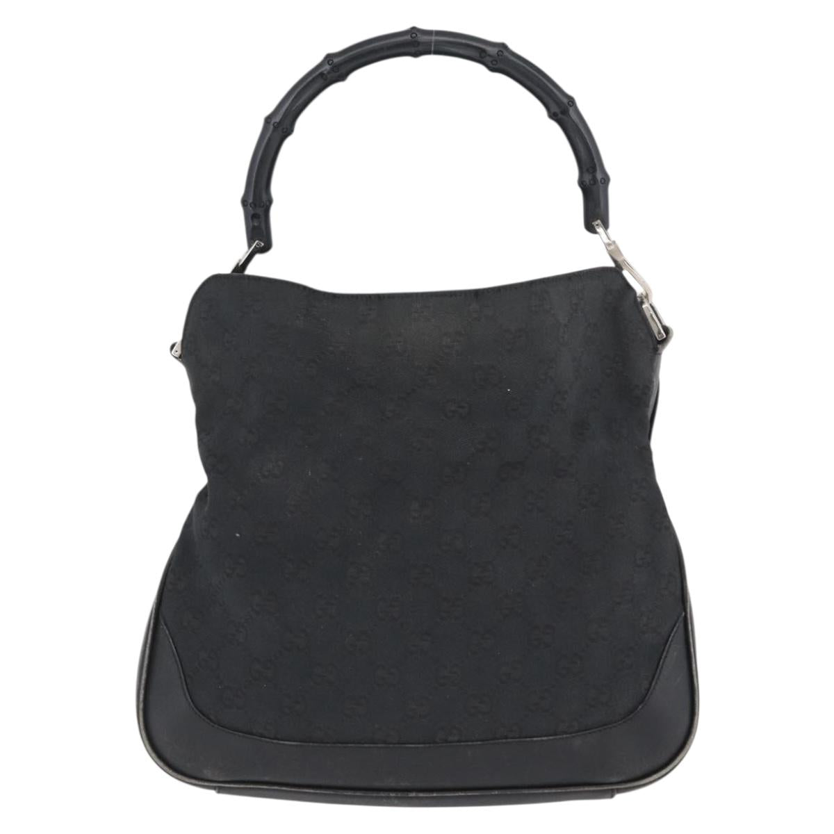 GUCCI Bamboo GG Canvas Hand Bag Black Silver 001 4095 Auth 173913