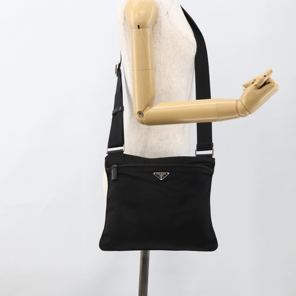 PRADA Shoulder Bag Nylon Black Silver Auth 173914