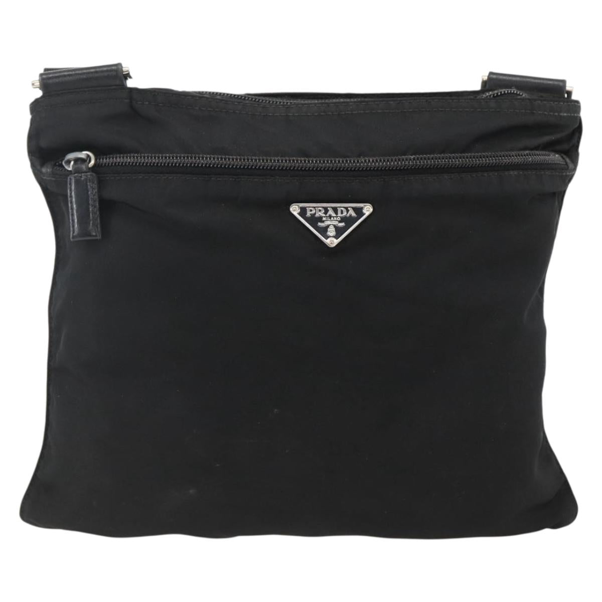 PRADA Shoulder Bag Nylon Black Silver Auth 173914