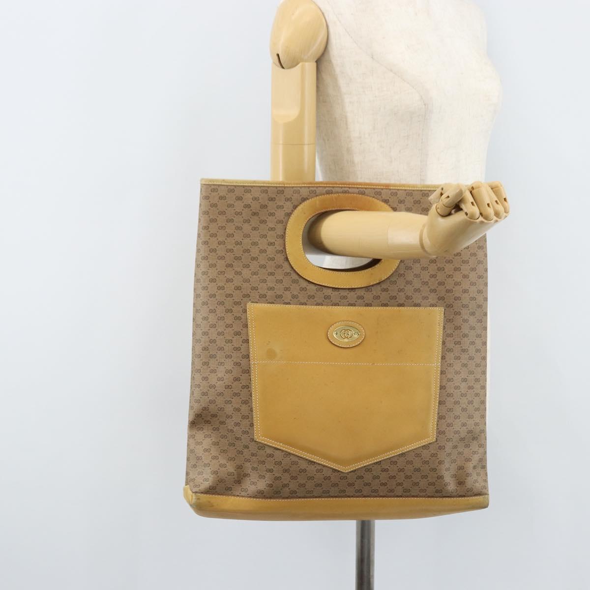 GUCCI Micro GG Supreme Hand Bag PVC Leather Beige Gold Auth 173918