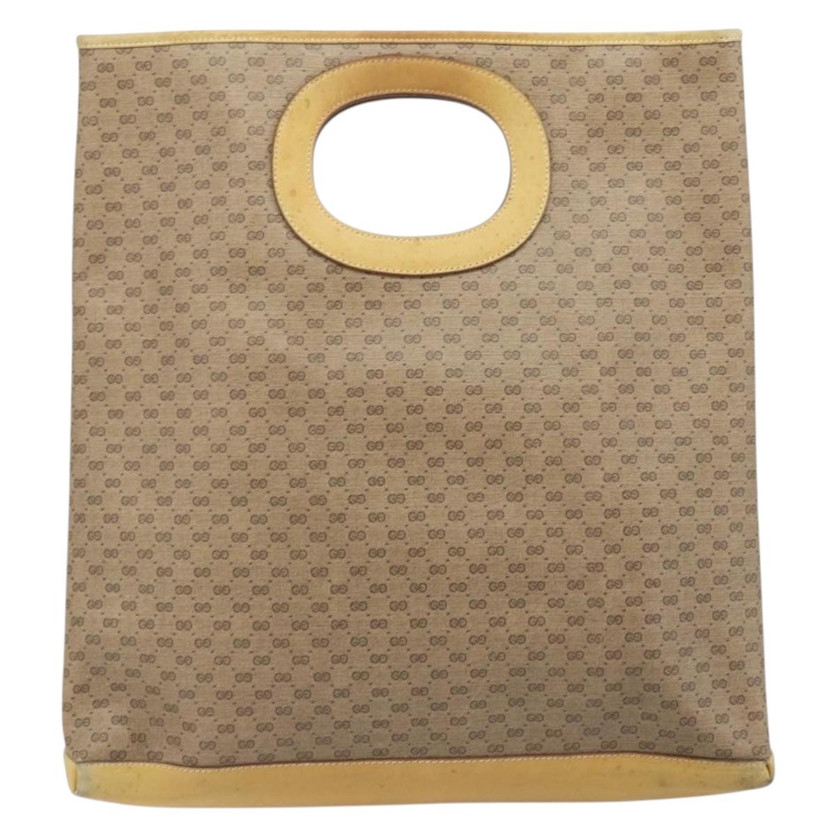 GUCCI Micro GG Supreme Hand Bag PVC Leather Beige Gold Auth 173918