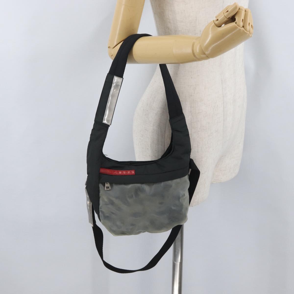 PRADA Sports Shoulder Bag Nylon Black Silver Auth 173922