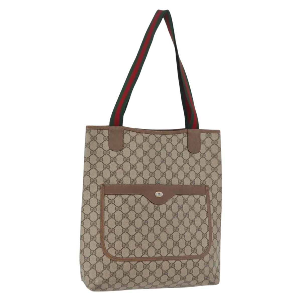 GUCCI GG Supreme Web Sherry Line Tote Bag PVC Beige Red 39 02 003 Auth 173923