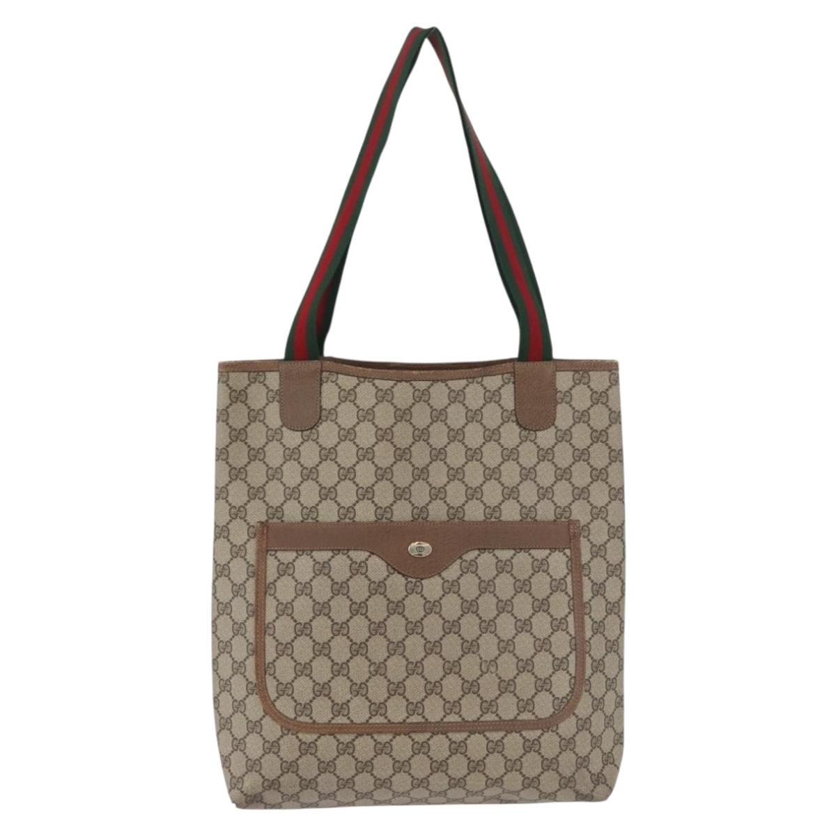GUCCI GG Supreme Web Sherry Line Tote Bag PVC Beige Red 39 02 003 Auth 173923