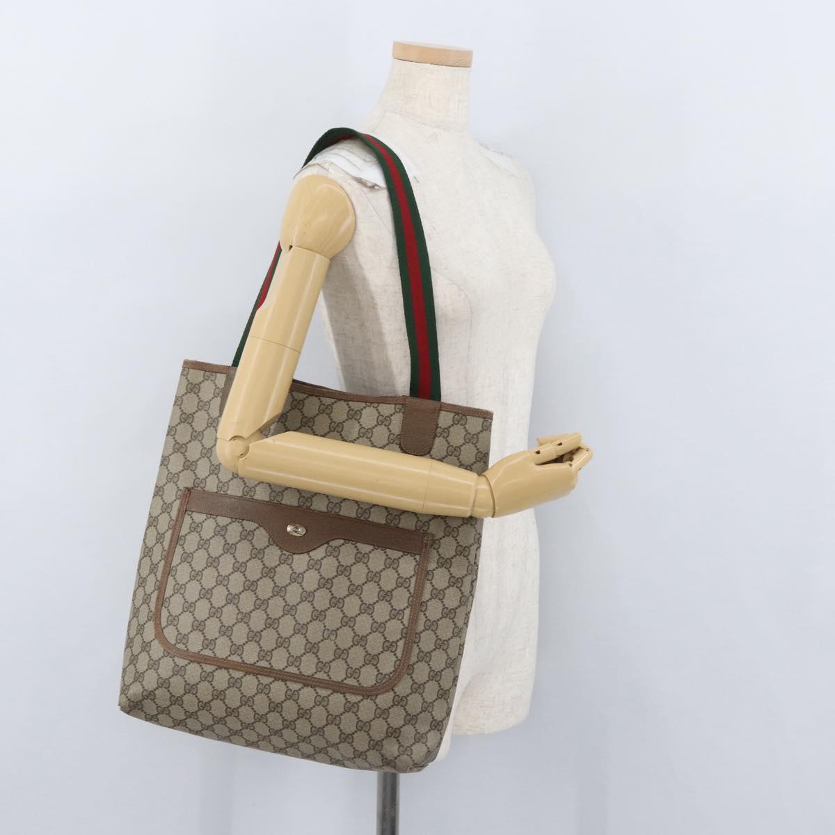 GUCCI GG Supreme Web Sherry Line Tote Bag PVC Beige Red 39 02 003 Auth 173923