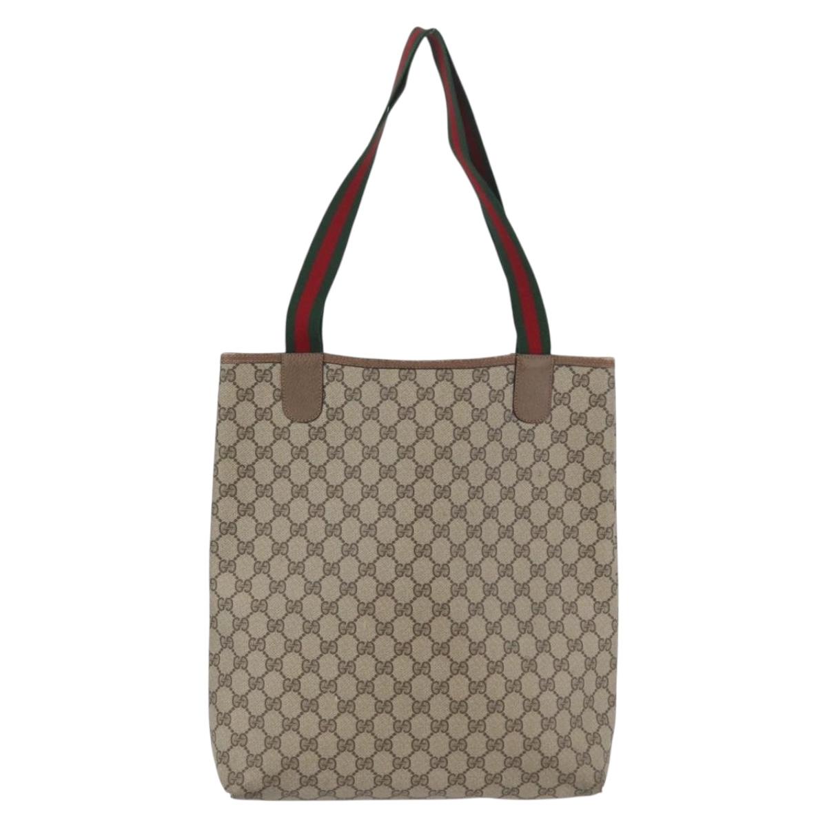GUCCI GG Supreme Web Sherry Line Tote Bag PVC Beige Red 39 02 003 Auth 173923