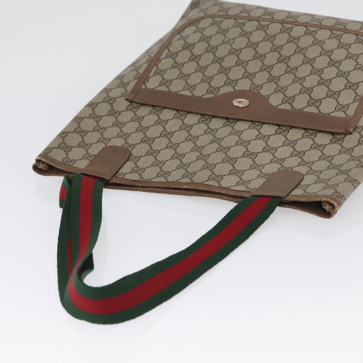 GUCCI GG Supreme Web Sherry Line Tote Bag PVC Beige Red 39 02 003 Auth 173923
