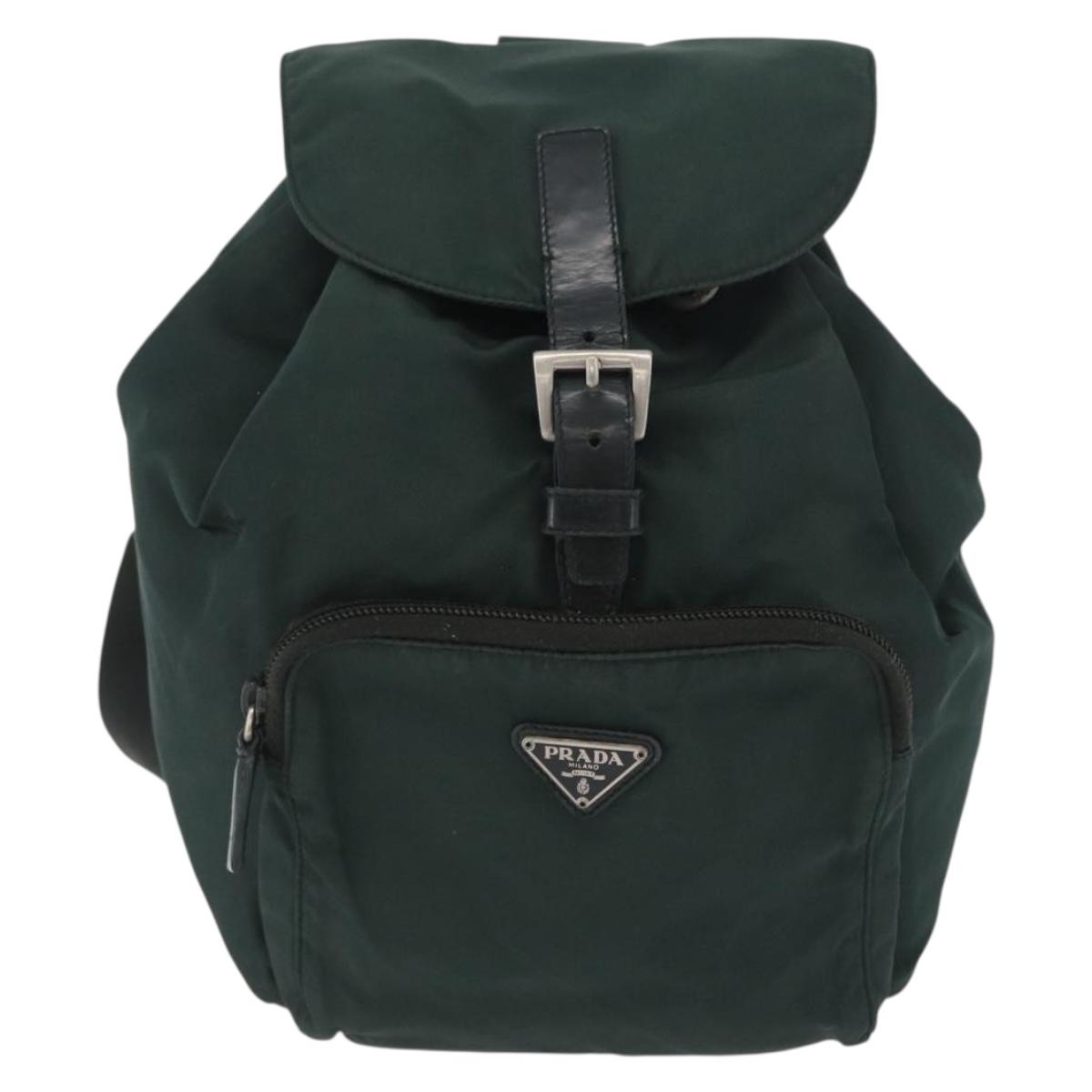 PRADA Backpack Nylon Green Silver Auth 173925