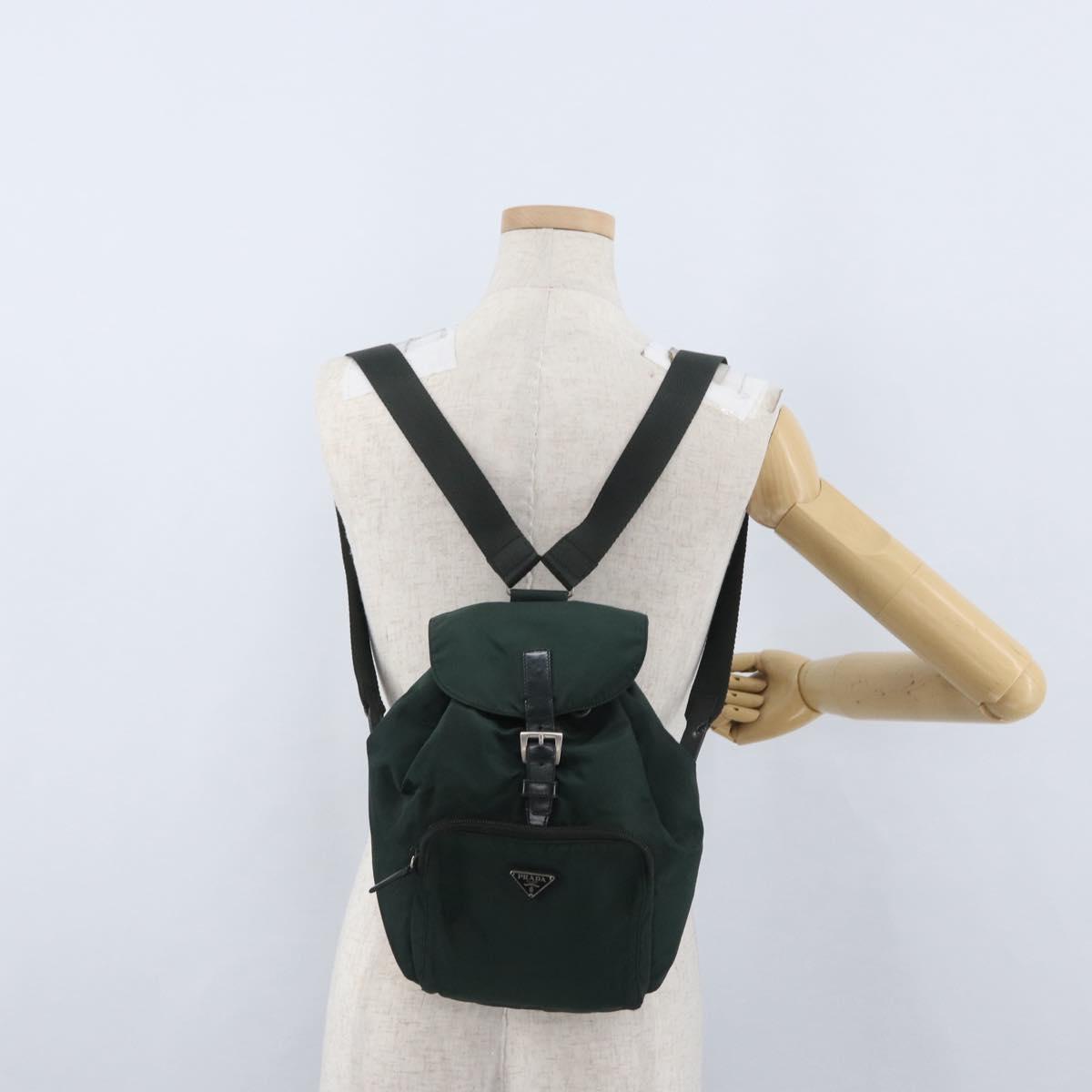 PRADA Backpack Nylon Green Silver Auth 173925