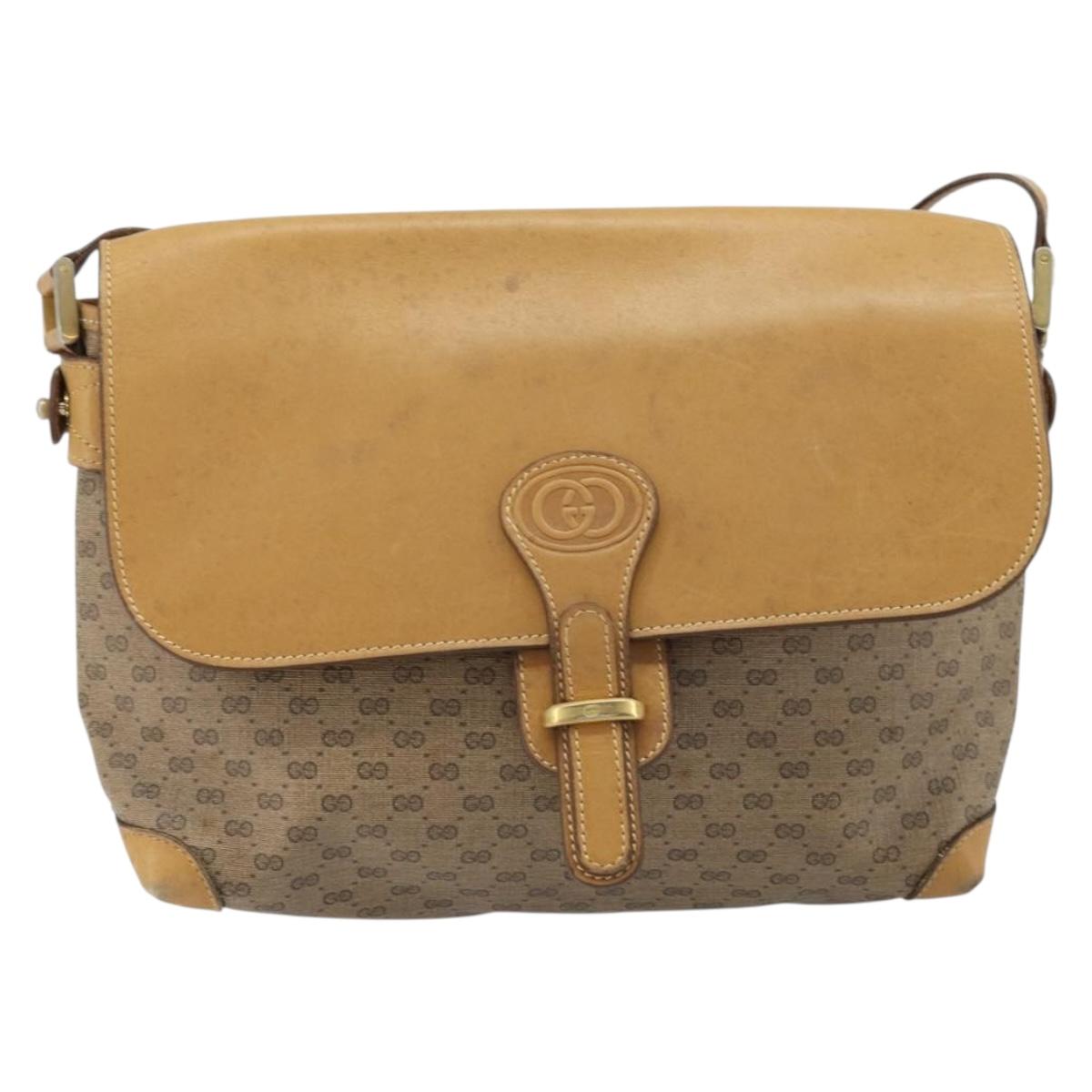 GUCCI Micro GG Supreme Shoulder Bag PVC Beige Gold Auth 173930