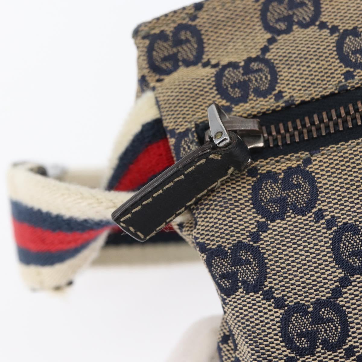 GUCCI GG Canvas Sherry Line Waist bag Navy Silver Red 28566 Auth 173931