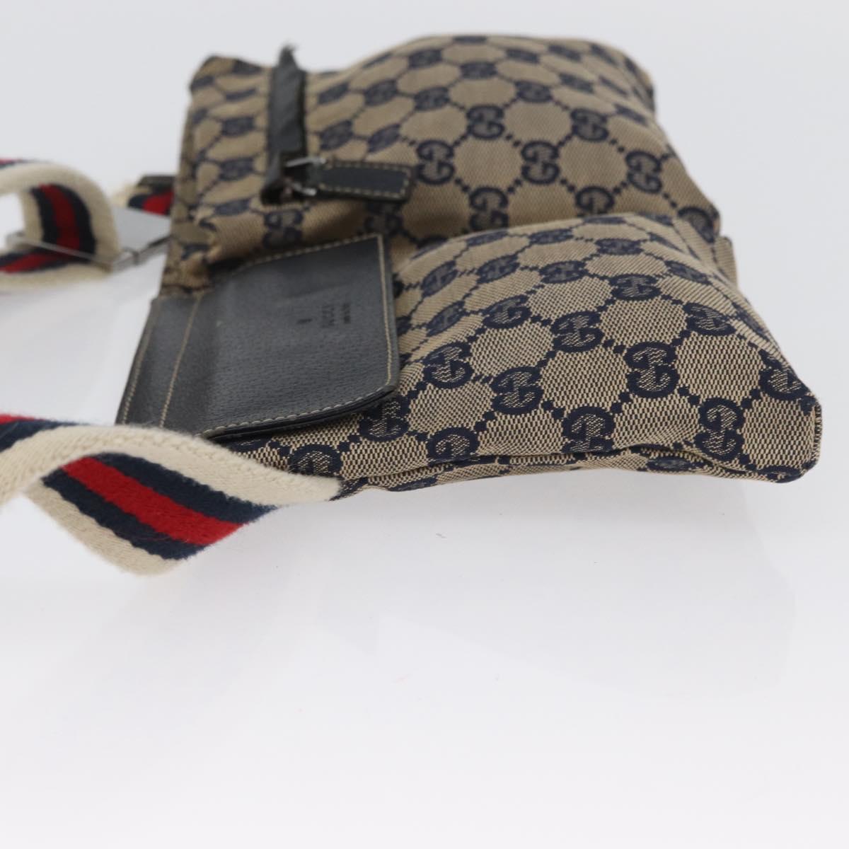 GUCCI GG Canvas Sherry Line Waist bag Navy Silver Red 28566 Auth 173931
