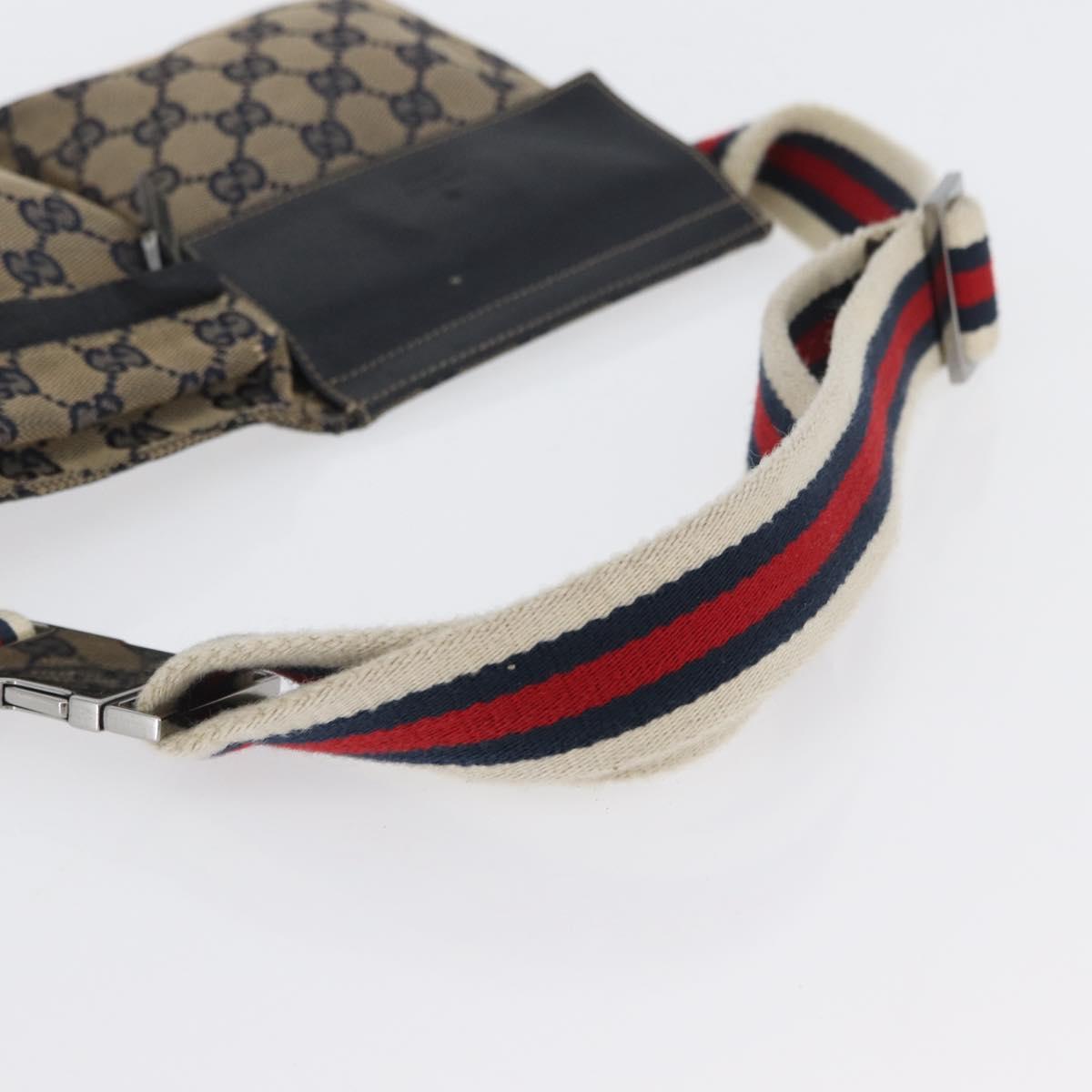 GUCCI GG Canvas Sherry Line Waist bag Navy Silver Red 28566 Auth 173931