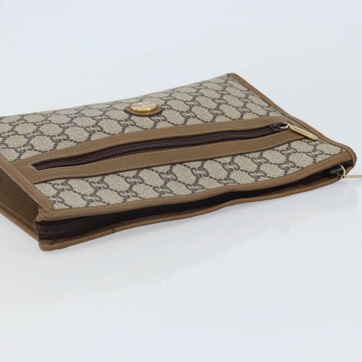 GUCCI GG Plus Supreme Clutch Bag PVC Beige Gold Auth 173932