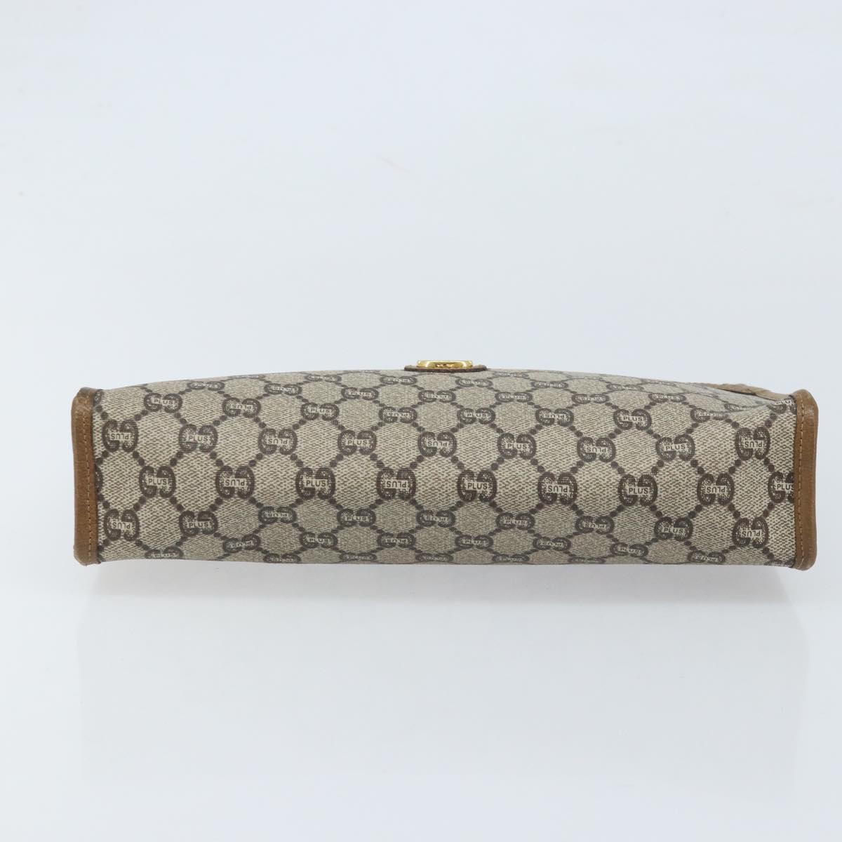 GUCCI GG Plus Supreme Clutch Bag PVC Beige Gold Auth 173932