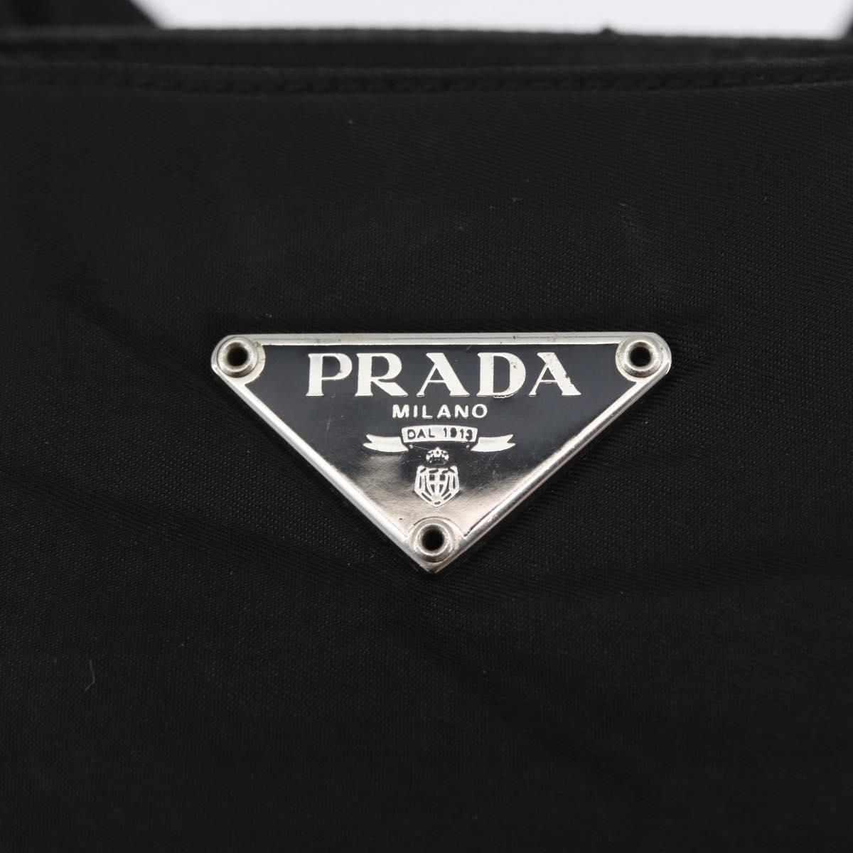 PRADA Hand Bag Nylon Black Silver Auth 173933