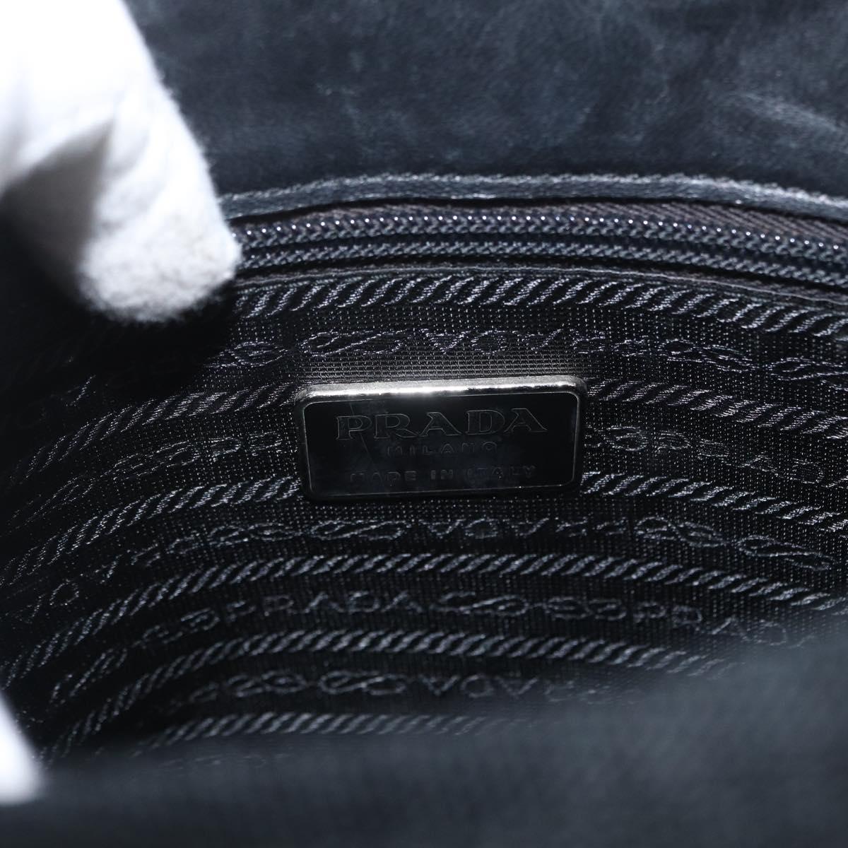 PRADA Hand Bag Nylon Black Silver Auth 173933
