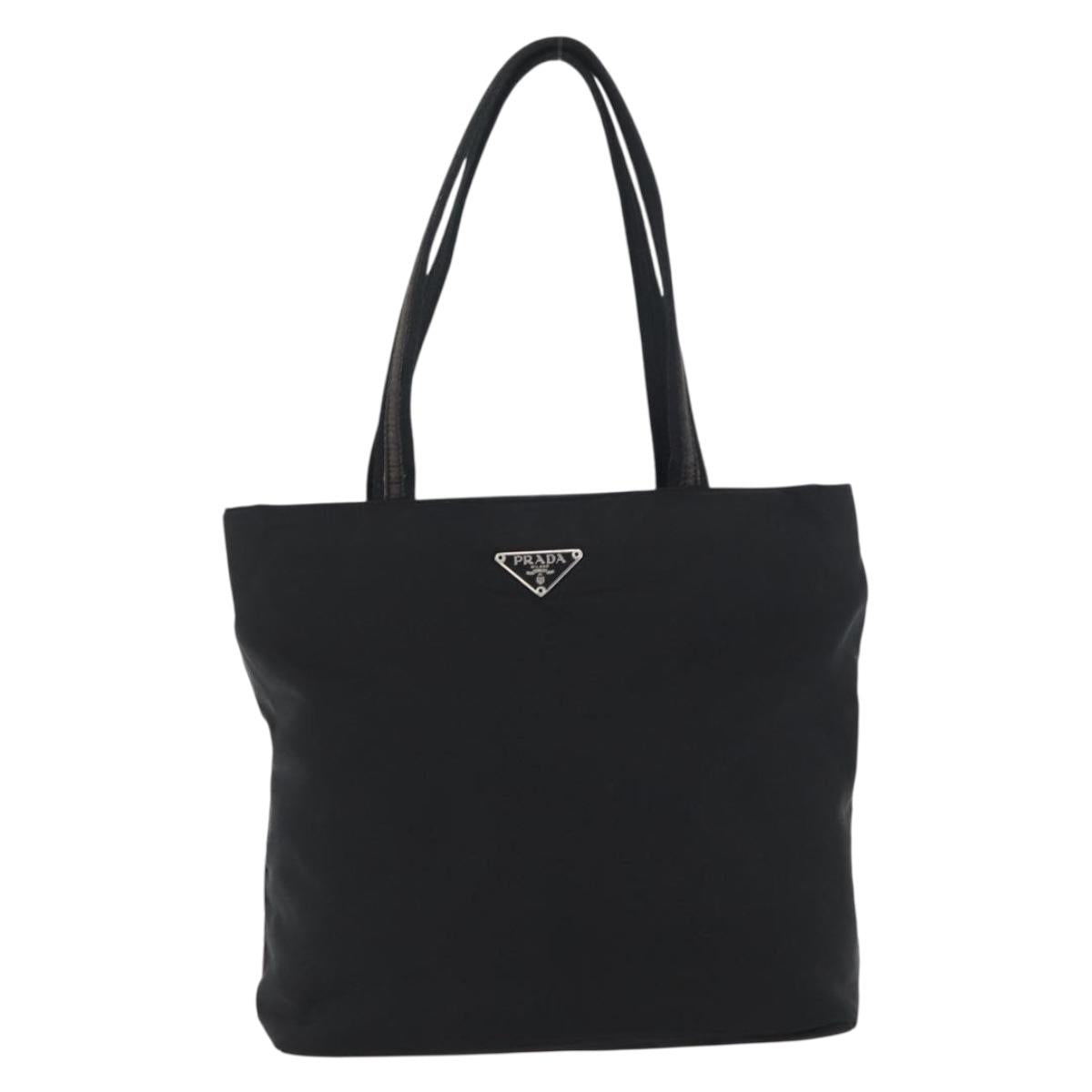 PRADA Hand Bag Nylon Black Silver Auth 173933