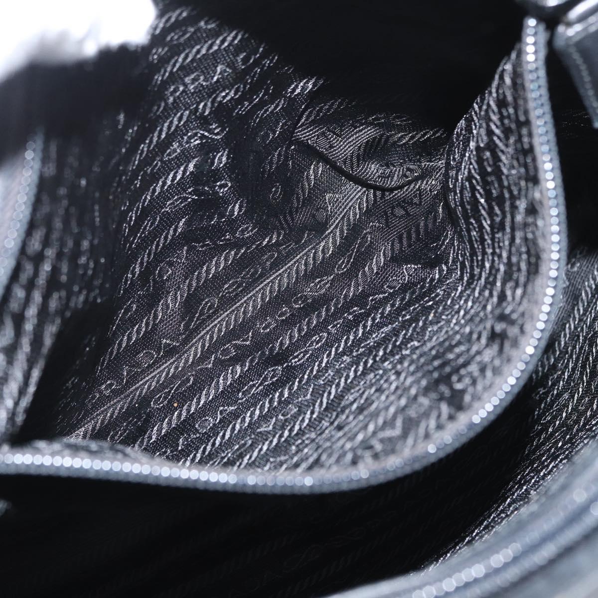 PRADA Hand Bag Nylon Black Silver Auth 173933