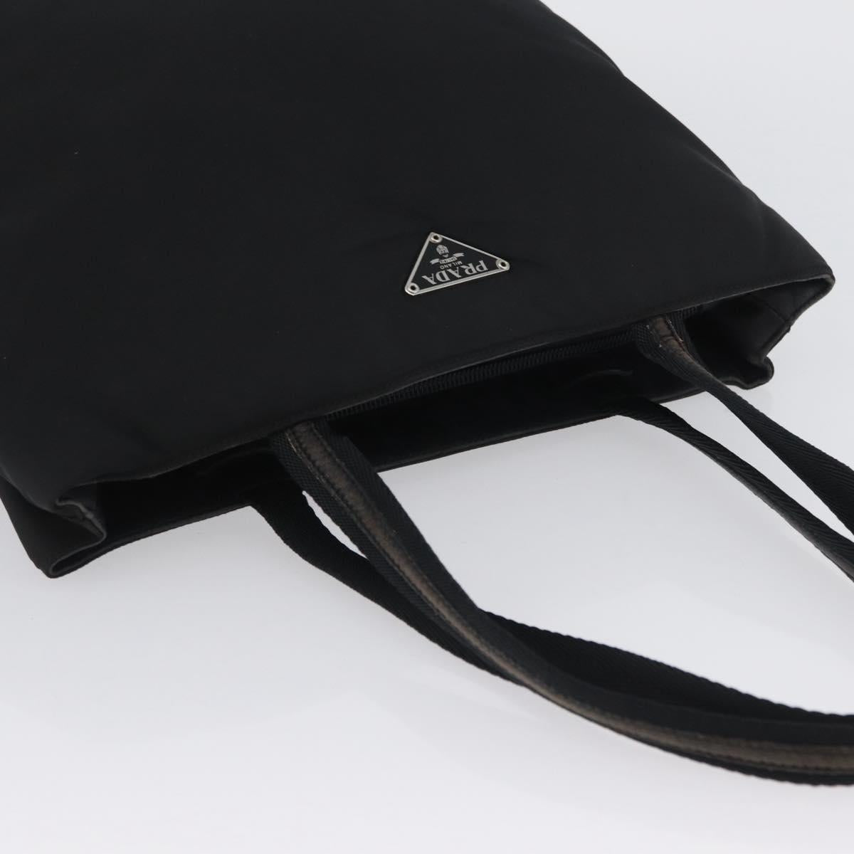 PRADA Hand Bag Nylon Black Silver Auth 173933