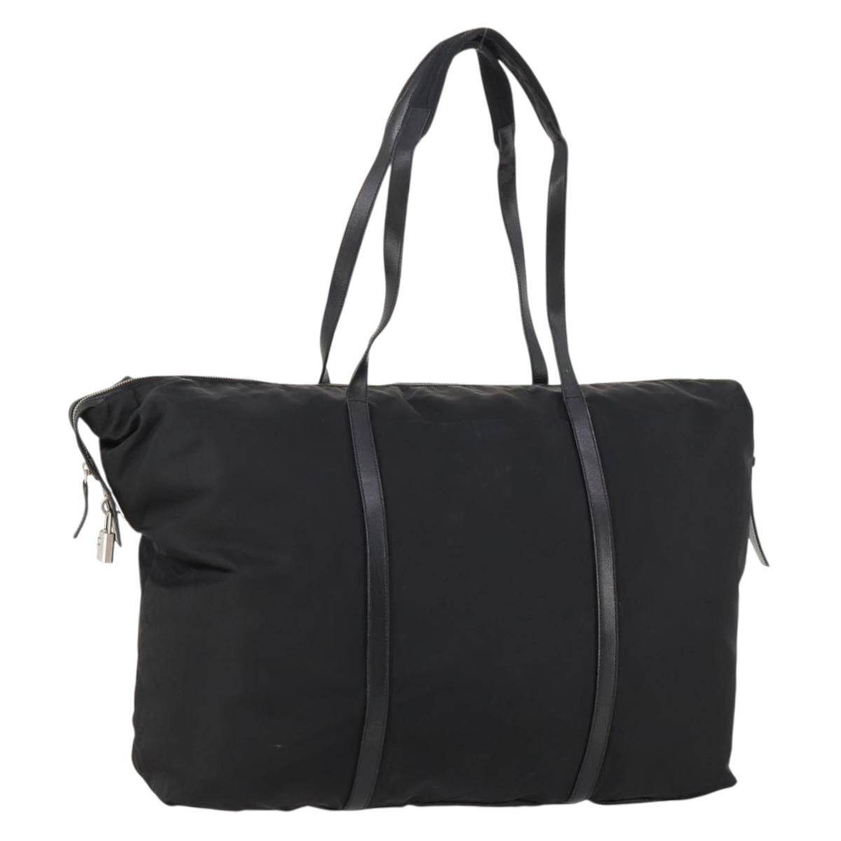 PRADA Boston Bag Nylon Black Silver Auth 173934