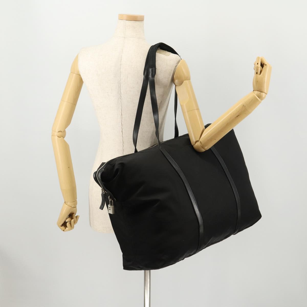 PRADA Boston Bag Nylon Black Silver Auth 173934