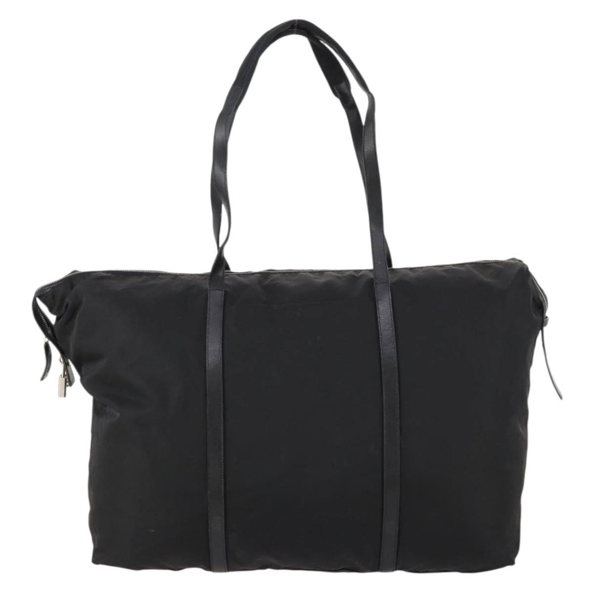 PRADA Boston Bag Nylon Black Silver Auth 173934