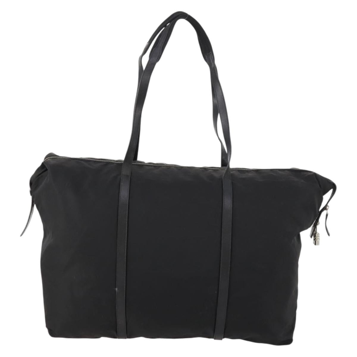 PRADA Boston Bag Nylon Black Silver Auth 173934