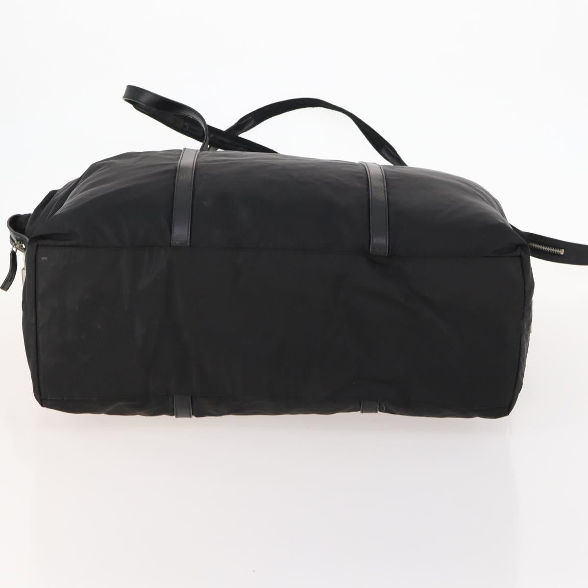 PRADA Boston Bag Nylon Black Silver Auth 173934